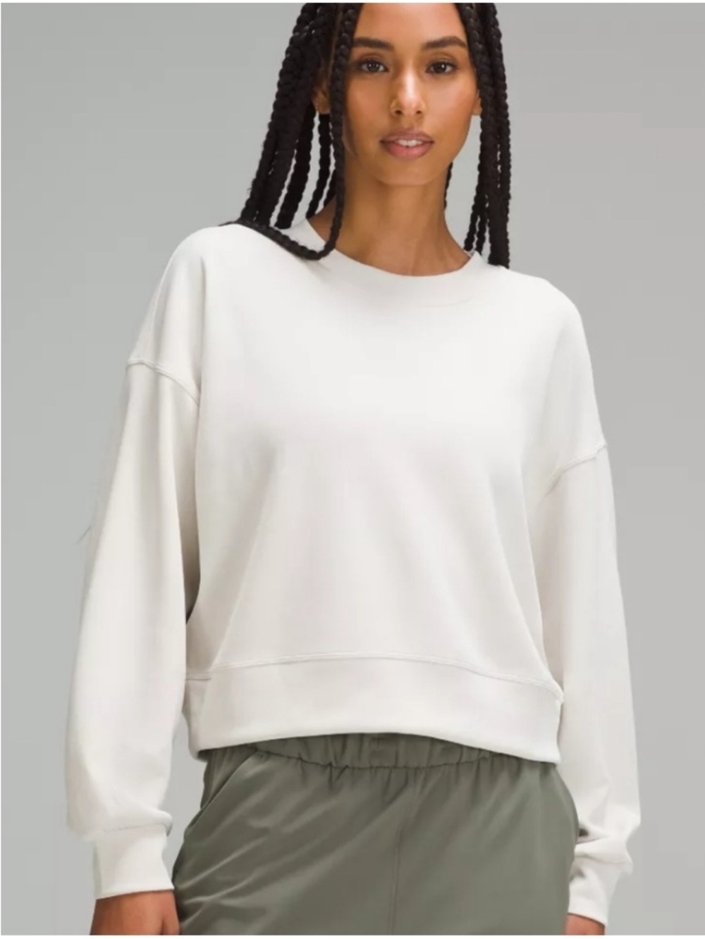 Lululemon Softstreme Oversized Cropped Crewneck Sweatshirt in Bone/beige EUC 4
